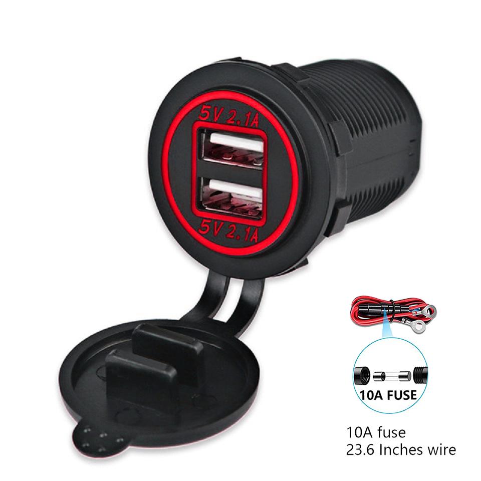 5V 4.2A 12V Dual USB Car Accessories Charger with Panel Waterproof Power Adapter Socket Outlet for Vehicle Boat Truck Motorcycle