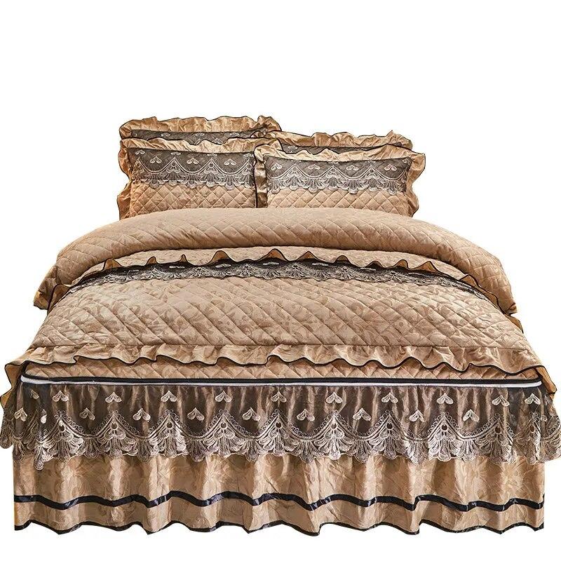 Стеганый бархатный пододеяльник, комплект двуспальной кровати 220x240, королевский размер, кружевное роскошное пододеяльник с вышивкой, однотонные 2 наволочки, мягкие