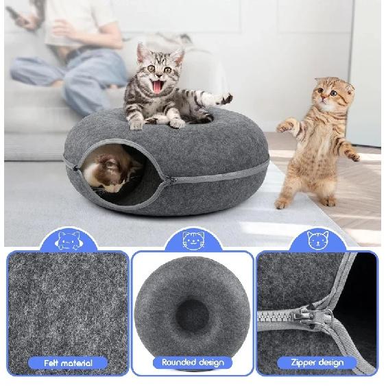 Donut Pet Cat Tunnel Interactive Bed Toy House Cat Bed Dual-use Felt Indoor Cat House Kitten Sports Equipment Cat Supplies