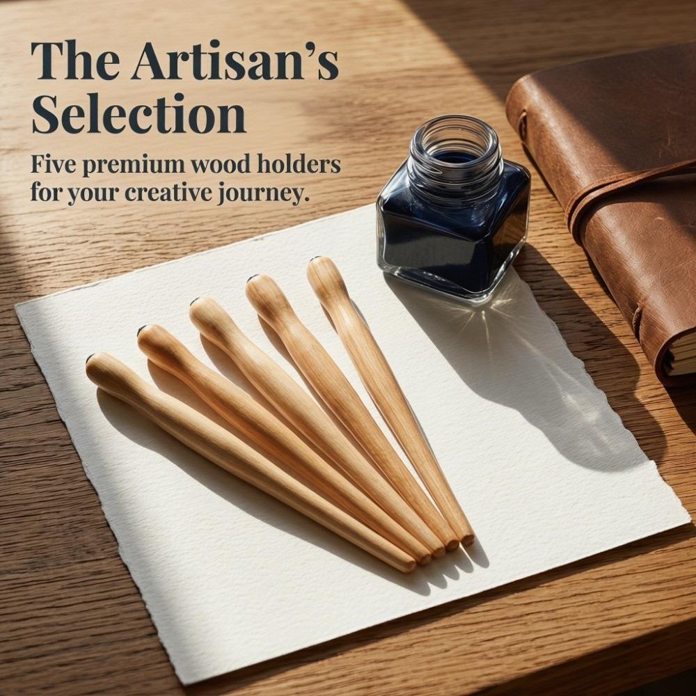 5PCS Original wood tone Log Color Dip Pen Holders Adjustable Dip Pen Poles Gothic letter writing