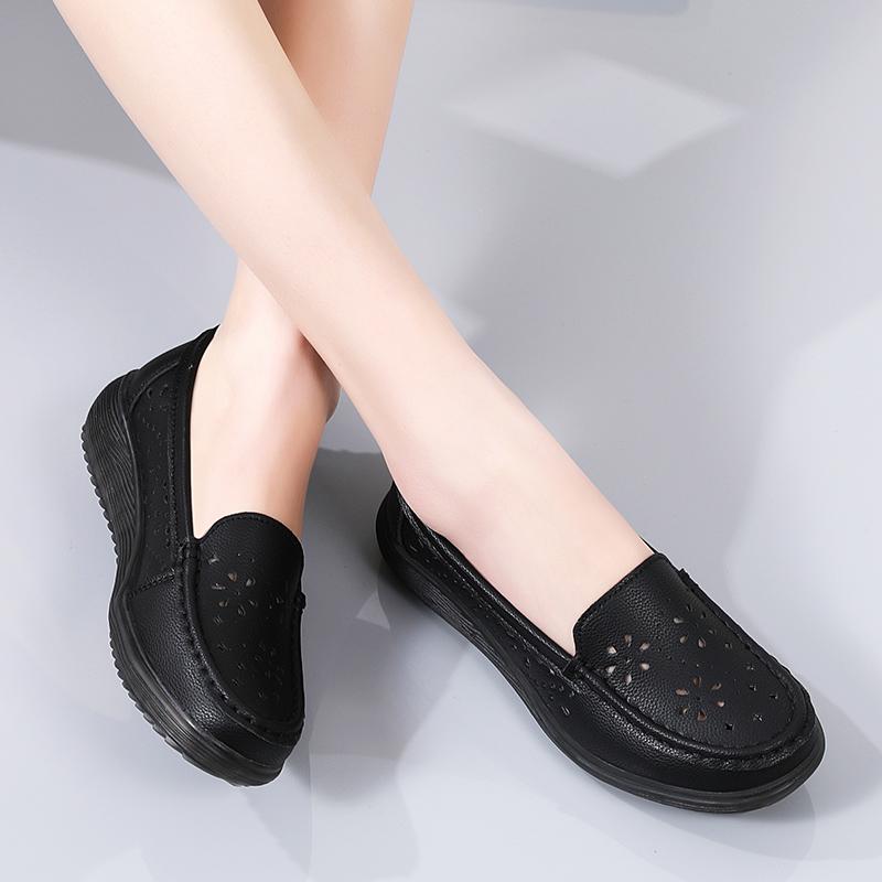 Women Moccasins Leather Driving Comfort Flats Casual Slip On White Nurse Walking Minimalist Summer Maternity Shoes