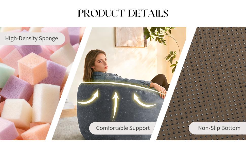 Curved High-Back Bean Bag Chair with Full-Body Contour Support for Immersive Relaxation in Modern Living Spaces
