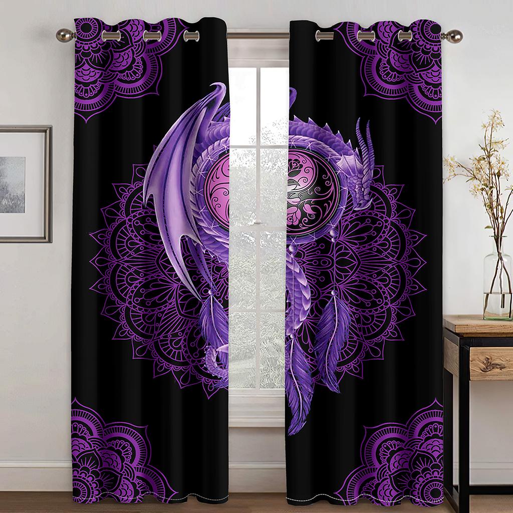 Customize Red Medieval Fantasy Dragon Design 2 Panels Thin Window Curtains for Living Room Bedroom Drape Decortion