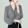 Elegant Women's Summer Blouses Casual Woman Tops Women Striped Bow Shirt Chiffon Blouse Chemise Femme Blusas Long Sleeve Top