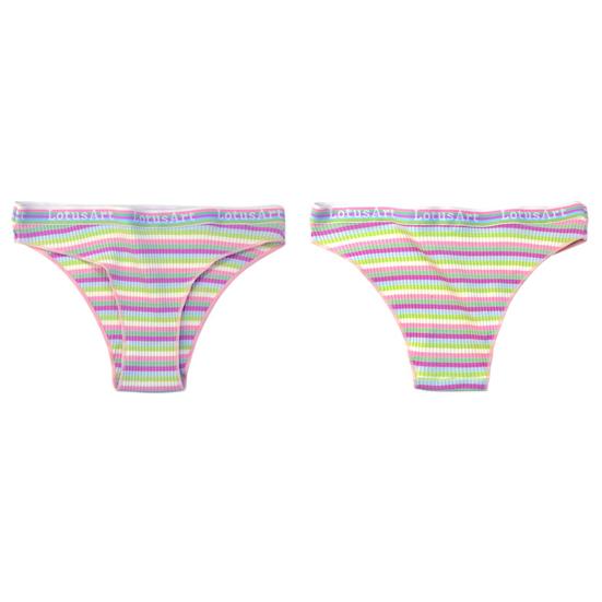 Lady Underpants Breathable Contrast Color Stripe Print Ribbing Textures Lady Underwear