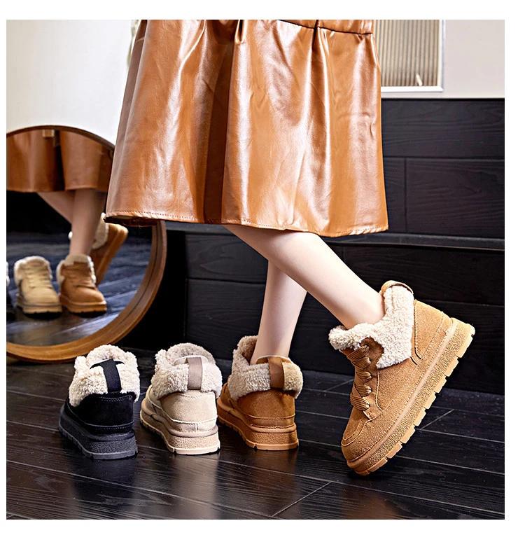 Новые туфли для женщин Ботинки из натуральной кожи Классические ботильоны Кожаная повседневная обувь Теплые плюшевые зимние ботинки