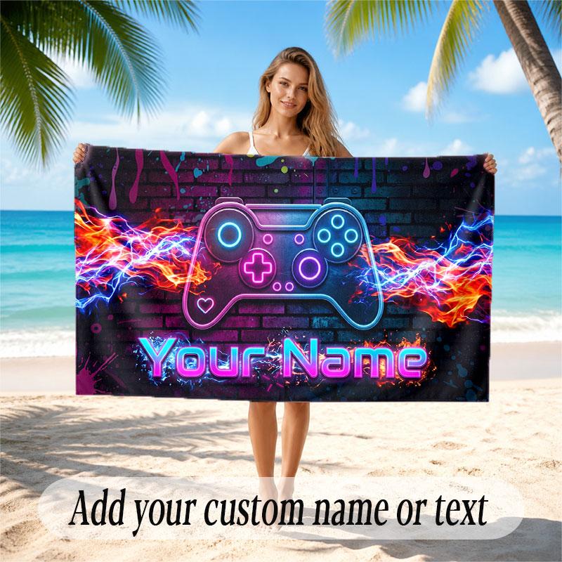 Neon Colorful Theme Soft Beach Towel Personalized Custom Name Text Towel Portable for Beach Pool Travel