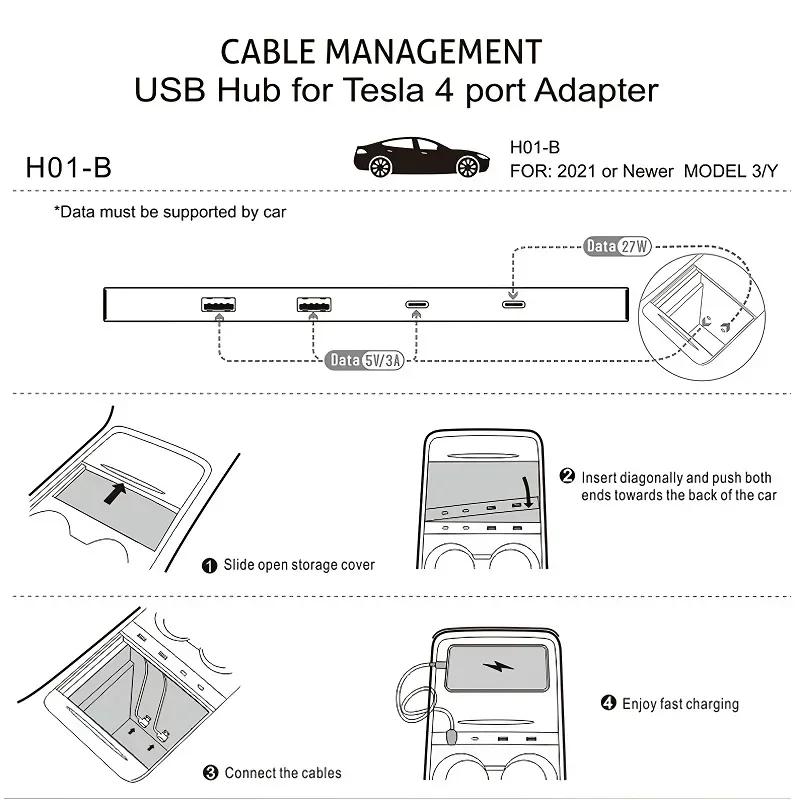 Для Tesla Model 3 Y 2021 2022 2025 док-станция 27 Вт быстрое зарядное устройство USB шунтирующий концентратор разветвитель питания зарядное устройство Type-C автомобильные аксессуары