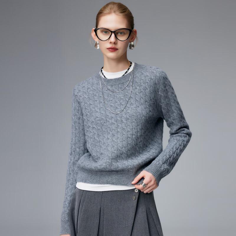 Paruo Women's 100% Cashmere Round Neck Cable Knit Sweater