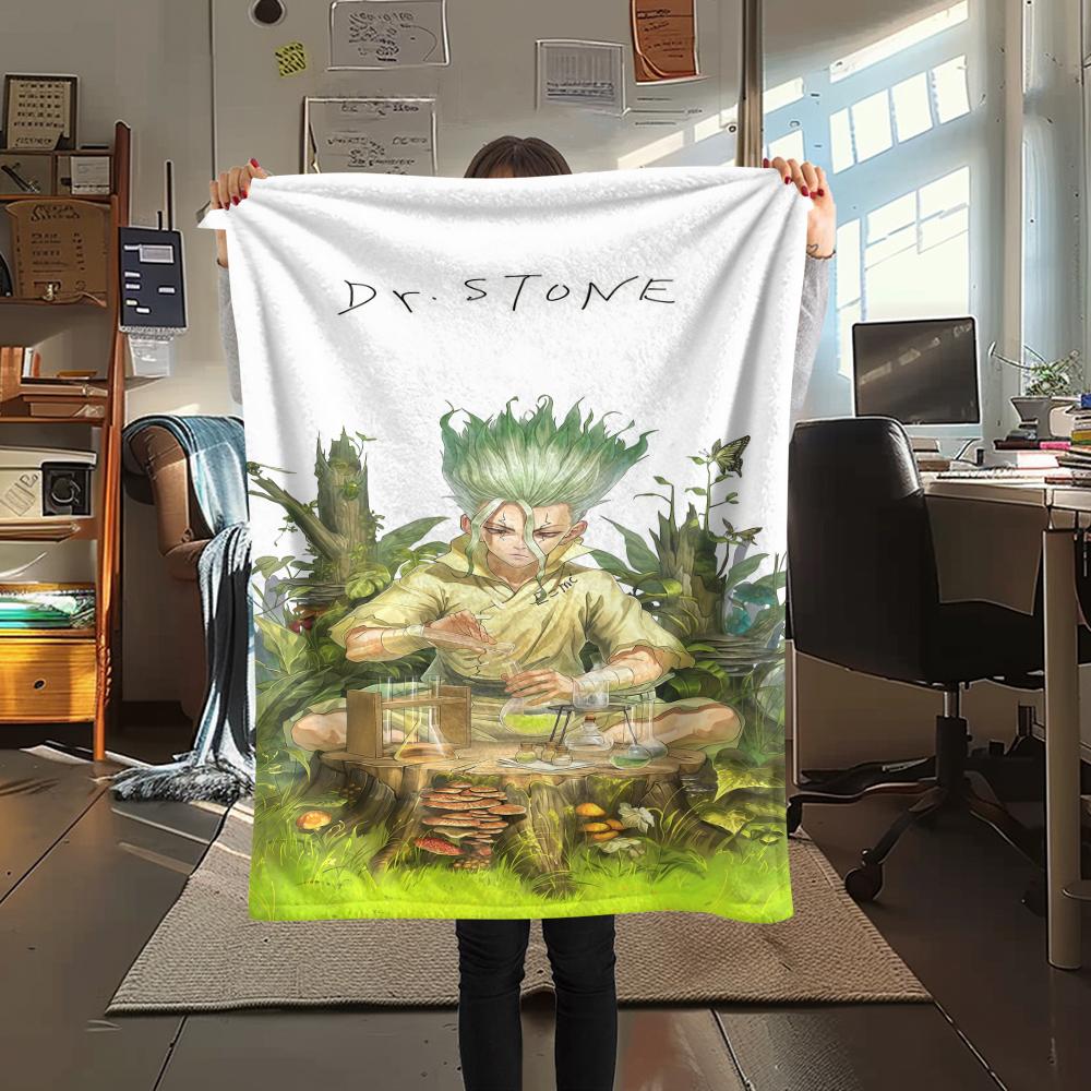 Фланелевое одеяло с принтом Dr. Stone, 1 шт., высокое качество, подходит для всех сезонов, декор для дома, тепло и комфорт, идеально подходит в качестве рождественского подарка.