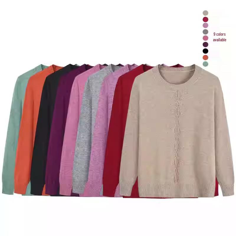 Женский осенне-зимний топ с полувысоким воротником: Новый эластичный свитер однотонной расцветки для людей среднего и пожилого возраста