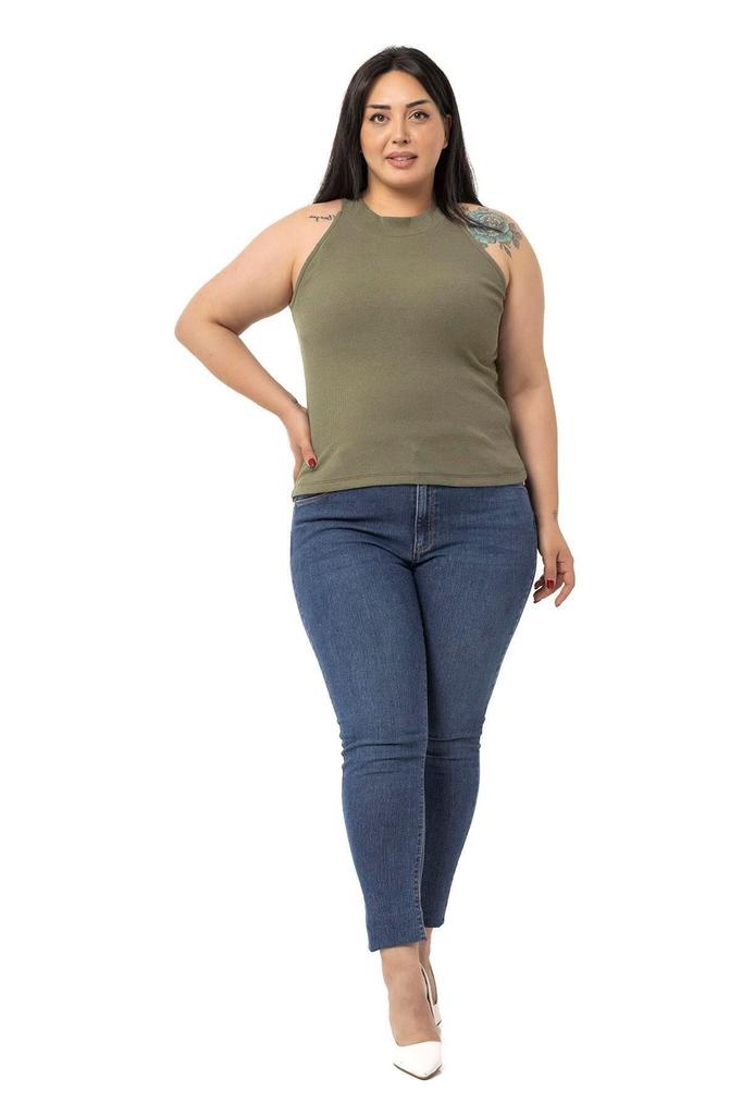 Женский стиль, большой размер, боди, большие размеры, воротник с лямкой на шее, полуводолазка, ребристая камзол, зеленое боди