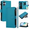 For iPhone 16 Plus Leather Case 9 Card Slots Zipper Wallet Stand Phone Cover with Wrist Strap