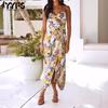 Женская мода лето весна цветочный узор принт без рукавов подтяжки с высокой талией повседневные платья
