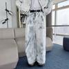 Men's Retro Tie-Dye Casual Suit: Loose Denim Jacket & Wide-Leg Trousers