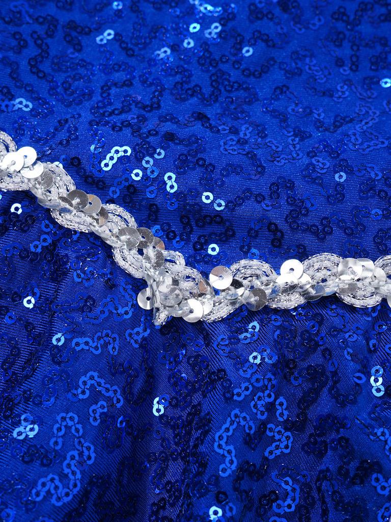 Girls Cheerleading Dress Sleeveless Round Collar Shiny Sequins Patchwork Design with Hidden Back Zipper Dance Costume