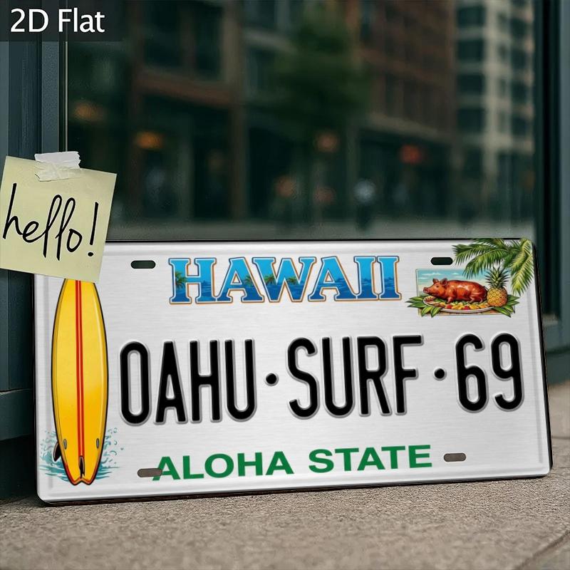 D Flat Hawaiian Surf Theme D Flat Metal Decorative Plate pc xcm Square Vintage Decorative Only Suitable for Home