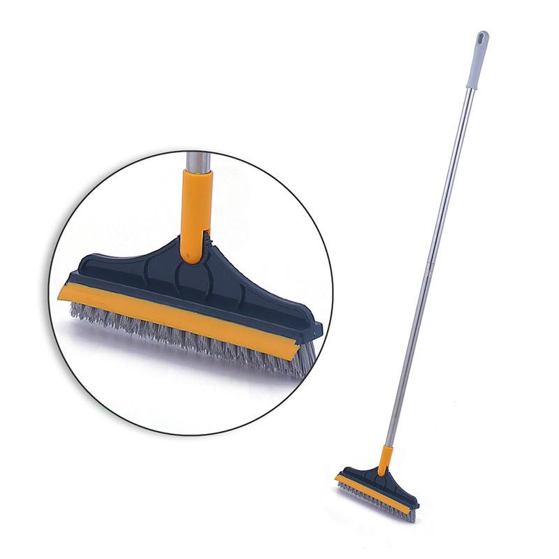 Rotating Floor Scrub Brush Long Handle Windows Squeegee Stiff Bristle Broom Mop 2In1 for Bathroom Kitchen Floor Crevice Cleaning
