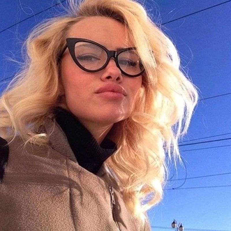 Тенденции Женские очки кошачий глаз с прозрачными линзами Классические черные очки Оправа Сексуальные женские очки Винтаж