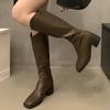 Женские высокие сапоги на среднем каблуке, дизайнерские кожаные туфли до колена, тренд 2024 года, зимние массивные мотоциклетные ботинки, новая мода, Botas Mujer