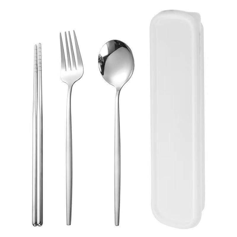 Дорожный набор столовых приборов из нержавеющей стали 410: Вилка, Ложка и Палочки в Подарочной Коробке. Идеально подходит для студентов!