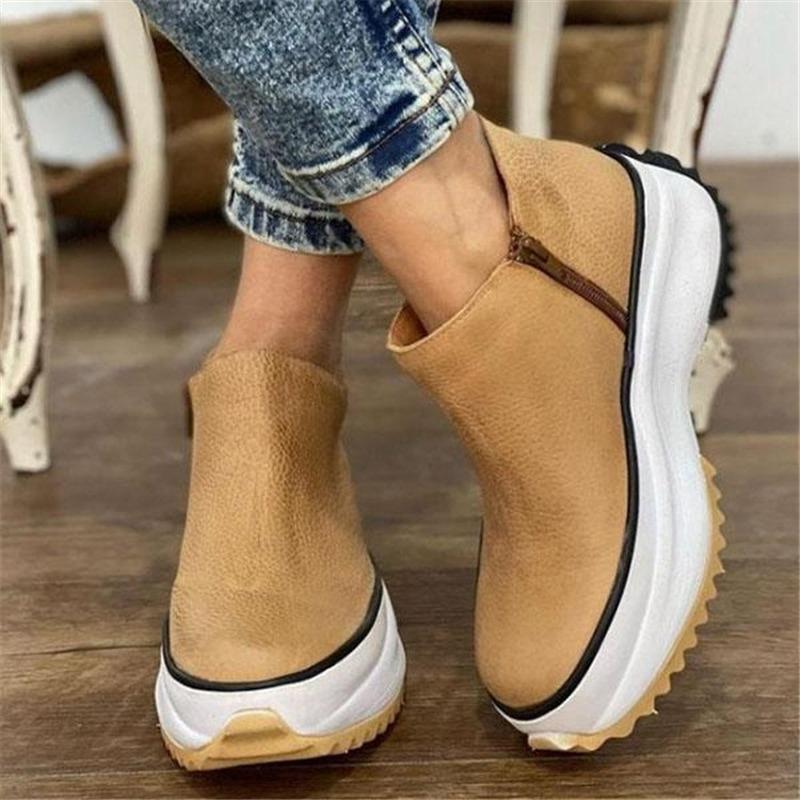 Ankle Boots Women Casual PU Leather Round Toe Platform Shoes for Women Luxury Designer Shoes