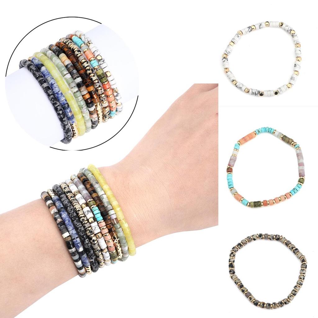 Разноцветные плоские круглые бусины-разделители из натурального камня для изготовления ювелирных изделий