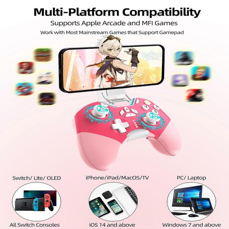 Bluetooth-контроллер для Switch/ПК/iPhone/Android/Apple Arcade MFi Games/TV/Steam, профессиональный беспроводной игровой контроллер(розовый)
