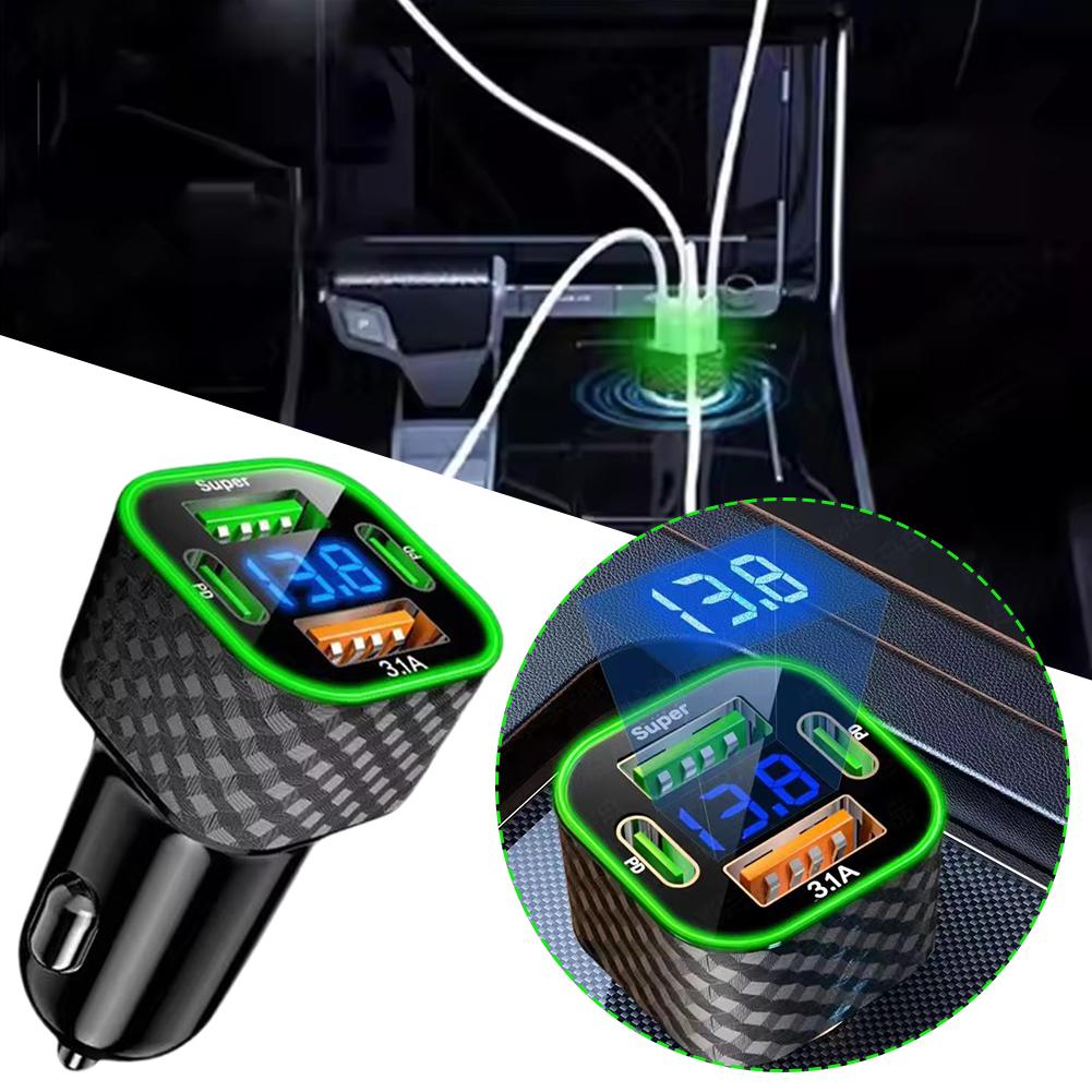 Автомобильное зарядное устройство 4 в 1 с двумя портами USB C, дисплеем напряжения, адаптером супербыстрой зарядки для iPhone, Oppo, Vivo U8X5