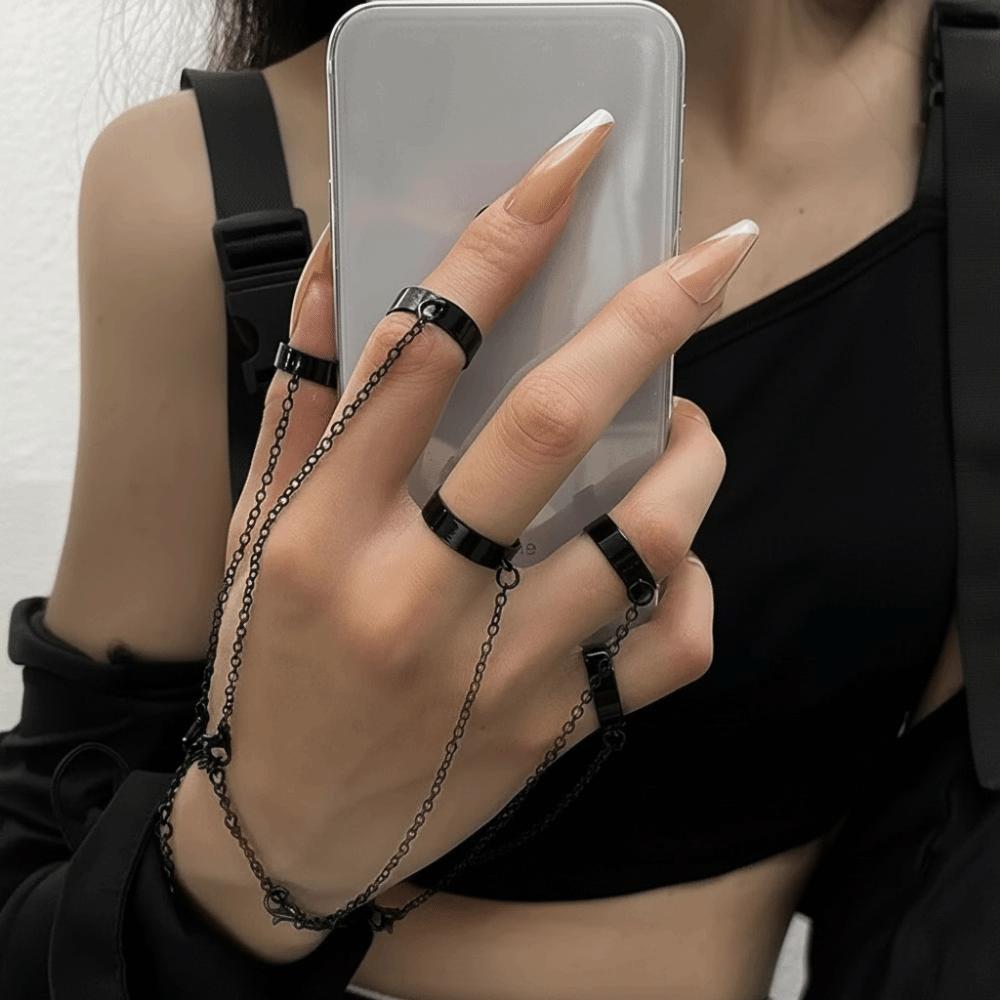 Detachable Punk Bracelet Ring Gothic Finger Chain Cool Design Open Chains Rings  Rave