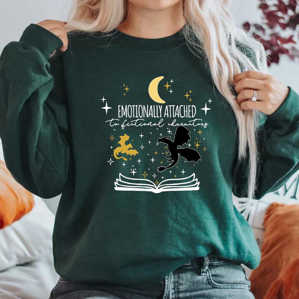 Emotionally Attached To Fictional Characters Sweatshirt Fourth Wing Dragon Sweatshirt Unisex Hoodies Vintage Long Sleeve Crewneck Sweatshirt