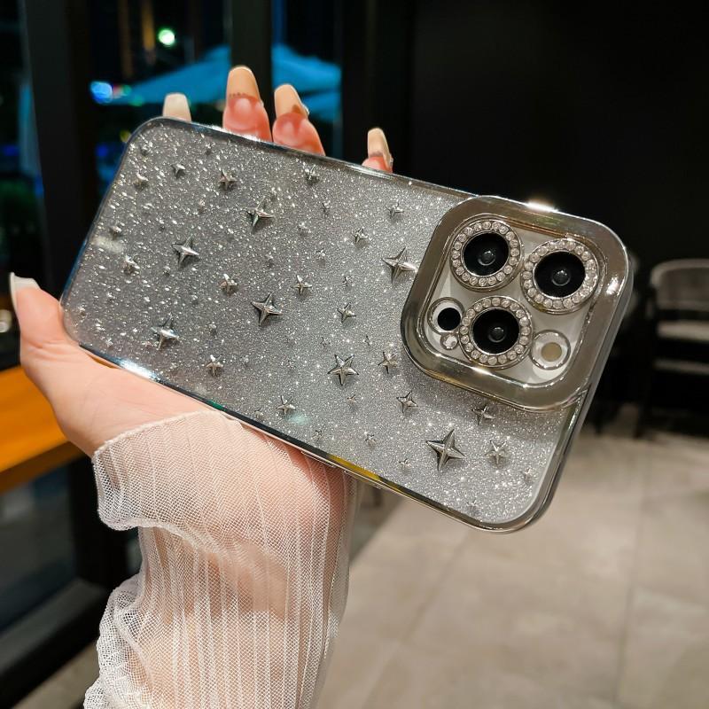 Подходит для iPhone 14 с градиентным блеском и чехлом для телефона с объективом, инкрустированным бриллиантами, Apple 15 3D сложный защитный чехол из ТПУ 13pro