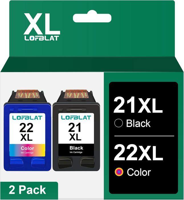 Pack 2 cartouches compatibles HP 21XL (noir) + 22XL (couleur) pour DeskJet / OfficeJet