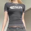 Европейская и американская весенняя женская футболка с короткими рукавами и принтом в функциональном стиле Instagram Spicy Girl Street Grey