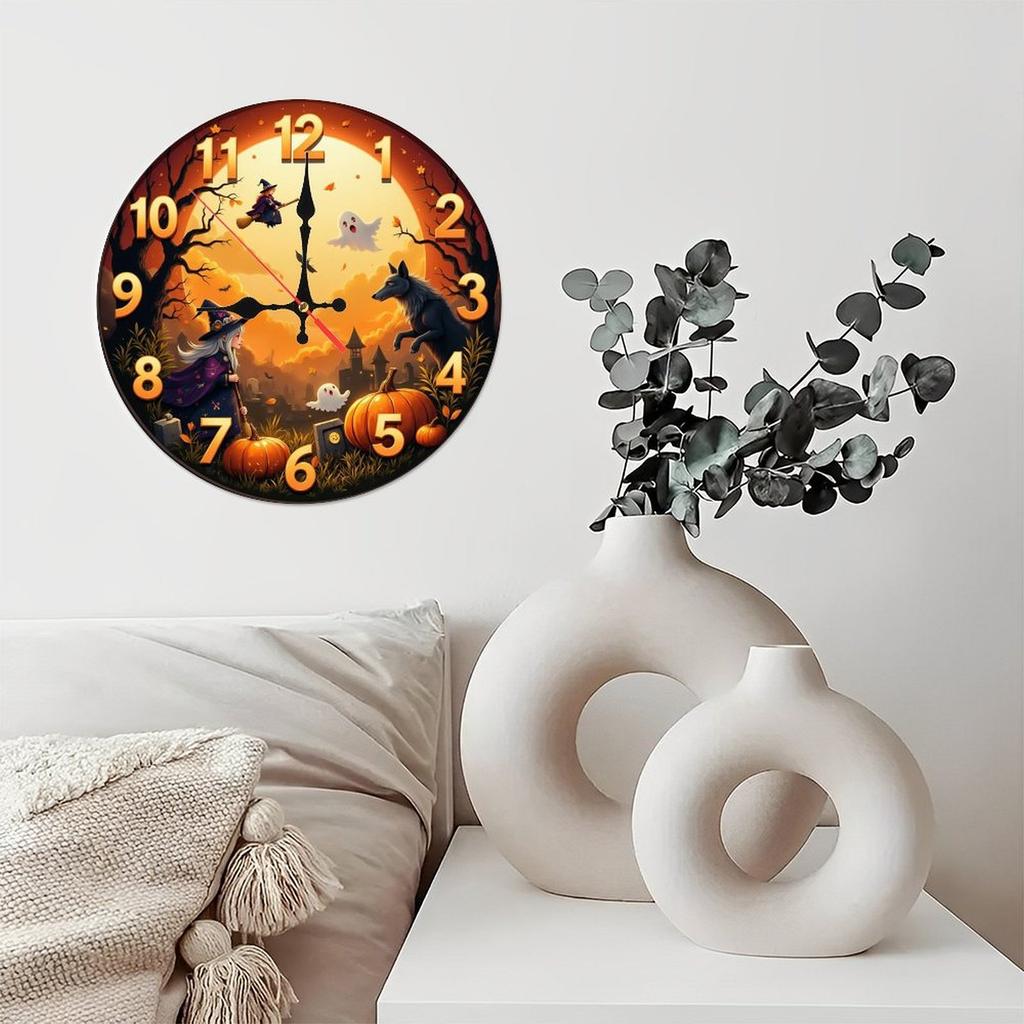 Custom Pattern Wall Clock, Halloween style design, Artistic Home Decor, 10-Inch Silent Wooden Wall Clock