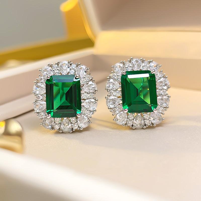 Серьги-гвоздики Huitan Sparkling Green Cub Zirconie для женщин, эстетичные свадебные аксессуары, цветные женские украшения