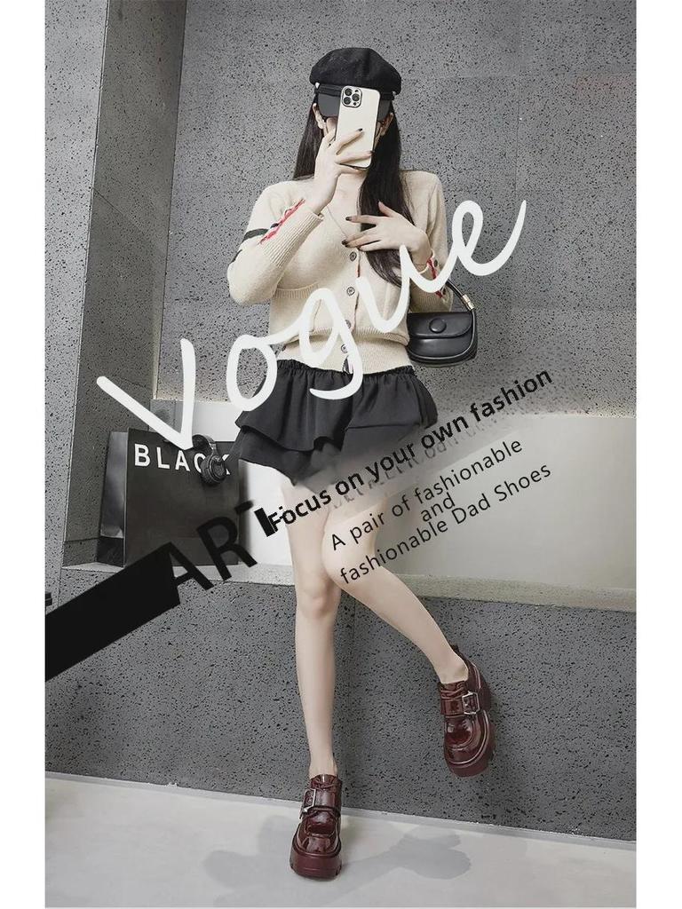 Женские весенние лоферы на толстой подошве 2025 года — кожаные туфли в британском стиле на высоком каблуке с внутренней отделкой