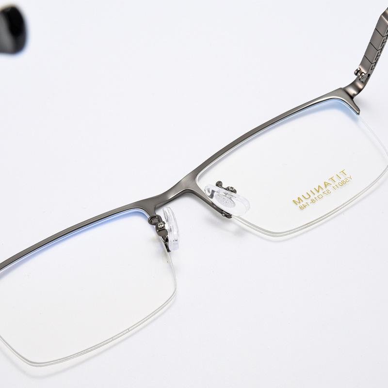 Half Frame Square Mirror Pure Titanium Elastic Temple Men'S White Collar Business Fine Glasses Frame Width 57 High Degree Big Face