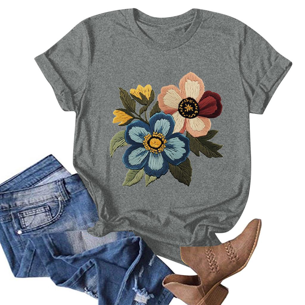 Женская модная повседневная футболка с круглым вырезом и принтом, пуловер с короткими рукавами, топ