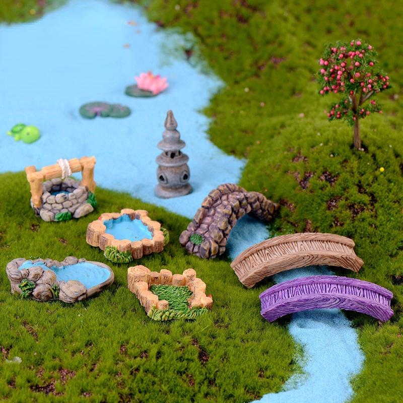 Landscaping Crafts DIY Ornaments Miniature Landscape Ornaments Miniature Miniature Garden Water Well Bridge Retro House Fairy Tale Garden