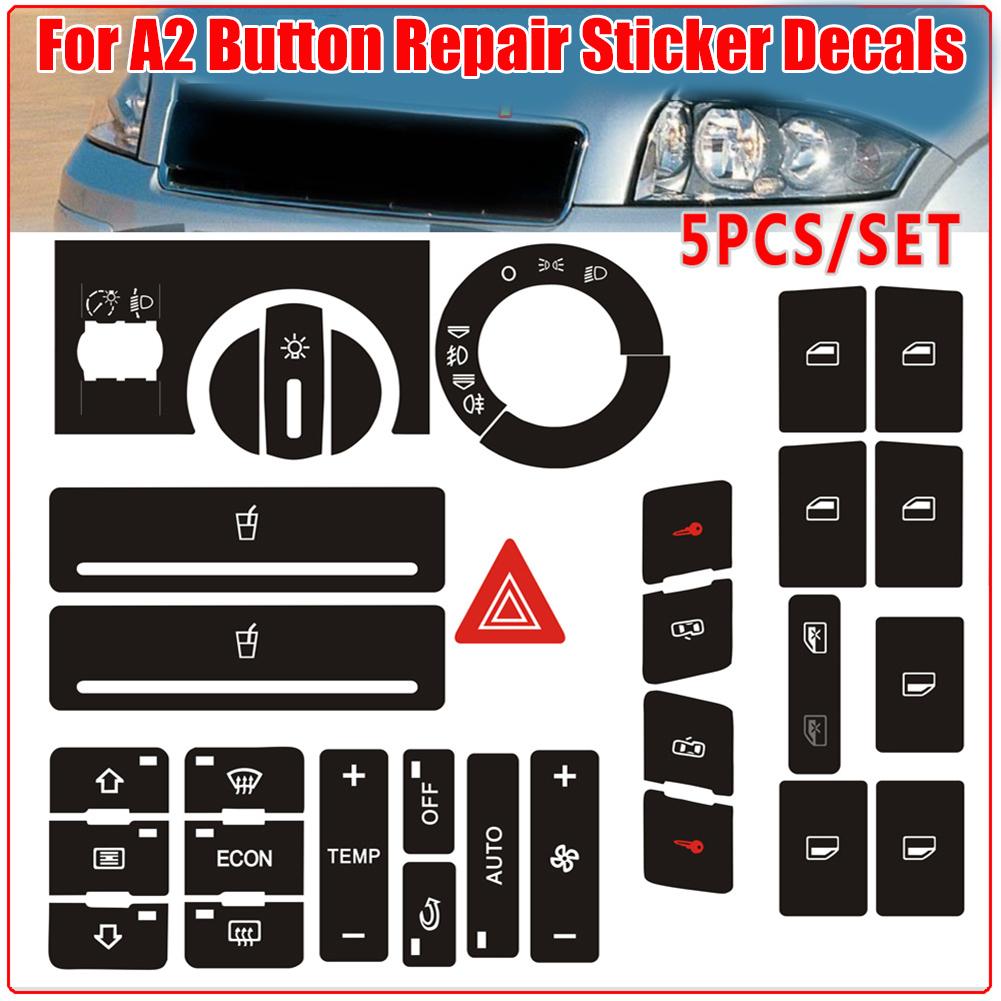 5 Pcs Button Repair Stickers Decals Worn Switches Replacement For A2 1996-2003 Button Stickers Interior Replacement Parts