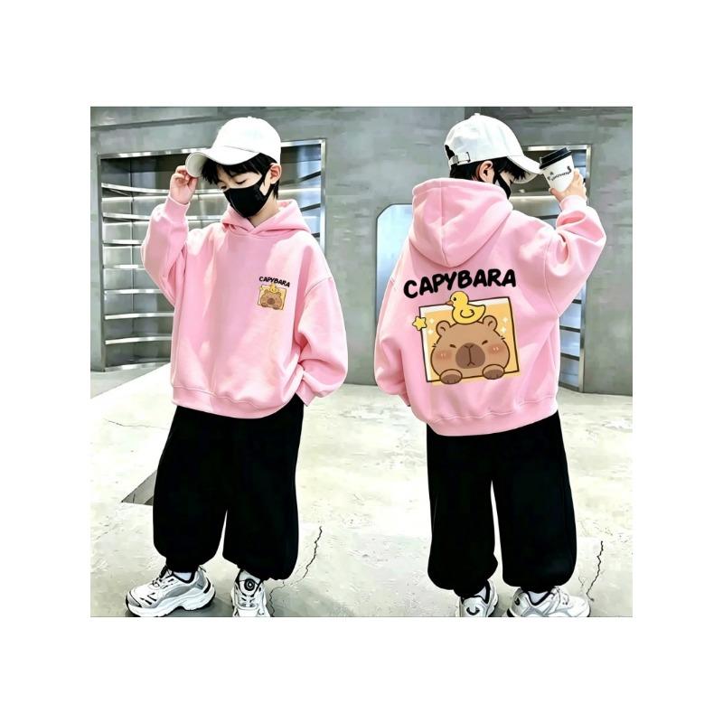 Boys and Girls Casual Pullover Sweater Trend Cartoon Otter Duck Pattern Printed Children's Hooded Sweatshirt for Autumn/Winter