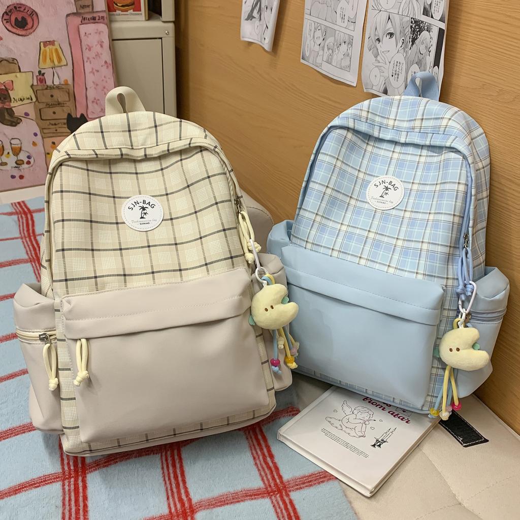 Schoolbag Korean style Instagram schoolbag for high school girls, large capacity fresh plaid backpack, backpack for junior high school, high school