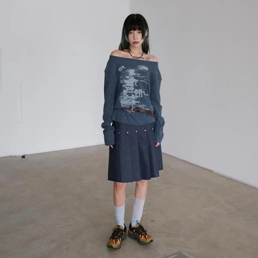 VAYLA Осень Харадзюку Женские футболки с принтом Винтажная уличная одежда Гранж Асимметричный воротник Топы Эстетика Y2k Свободные Повседневные Хип-хоп Винтажные топы