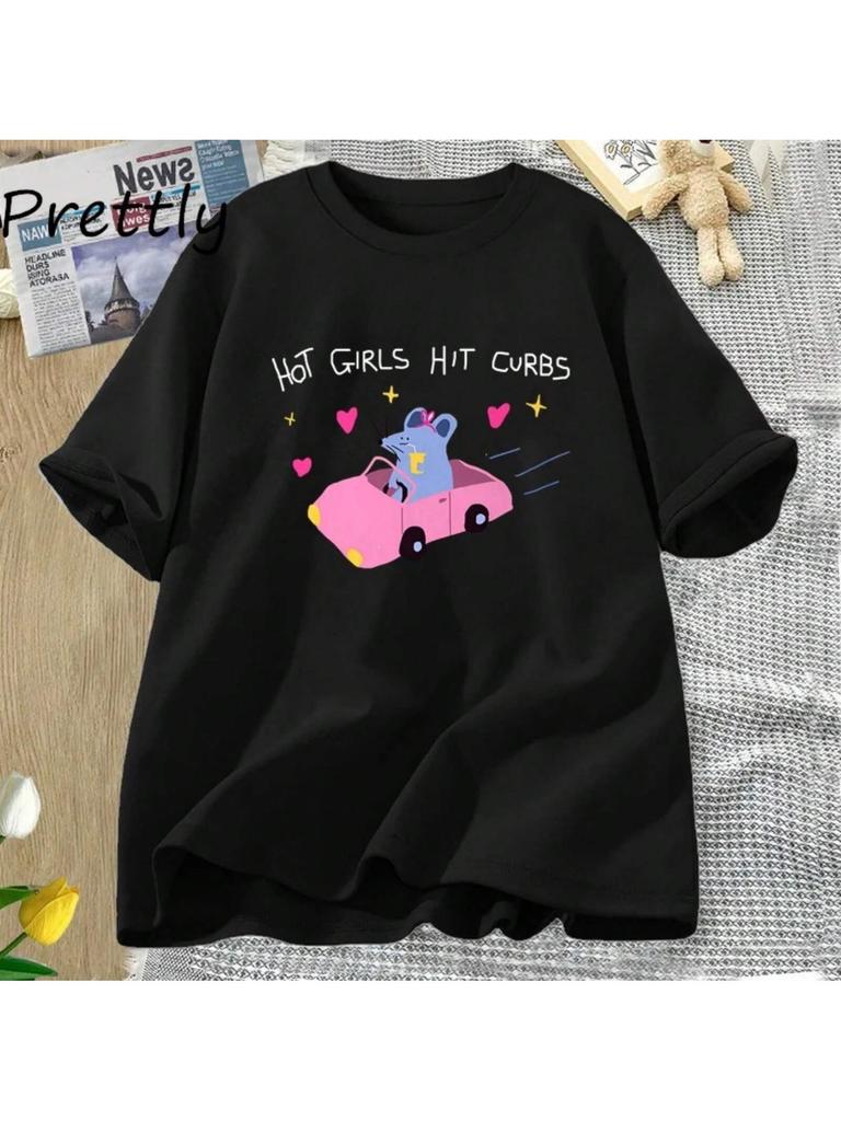 Hot Girls Hit Curbs T Shirt unisex Wounisex Funny Rat Silly T-Shirt Weird Graphic Tee Casual Cotton Print Short-Sleeve Tshirt Clothes