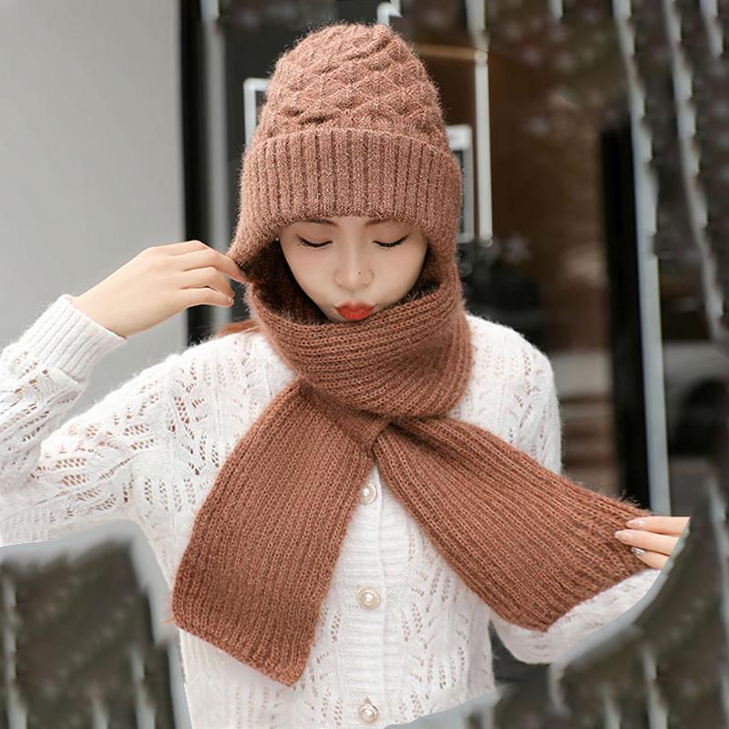 Winter Warm Knitted Thick Scarf Hats for Women Outdoor High Elastic Wind Hat