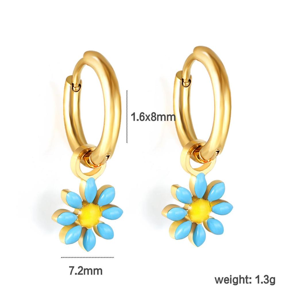 Cross-border European American Colorful Daisy Flower Stud Earrings - Simple Sweet Christmas Design