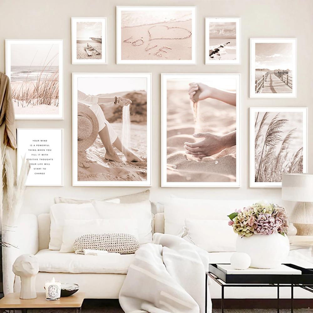 Морской пейзаж, настенный художественный постер и принты, пляжный песок, холст, картины, солнечные постеры на скандинавскую тему, настенные панно для декора гостиной