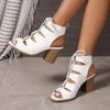 Fashion Ladies Shoes 2024 High Quality Lace-up Women's Boots Fashion Peep Toe Office and Career Summer Solid Heeled Sandals Bootszapatos
