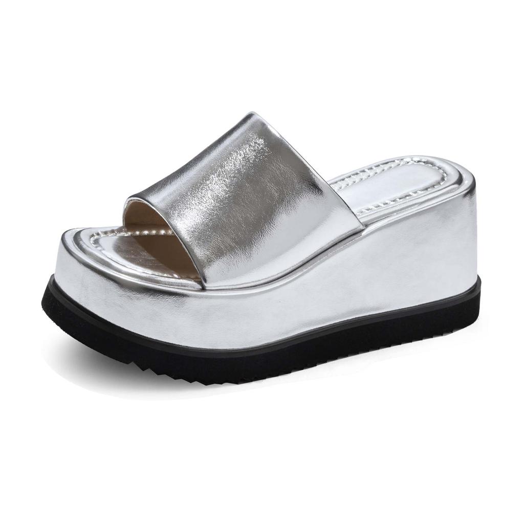 Модные Krazing Pot Натуральная кожа Супервысокие танкетки Повседневные Пляжные Слингбэки Мюли Платформа Летние сандалии Лаконичные Роскошные Уличные тапочки